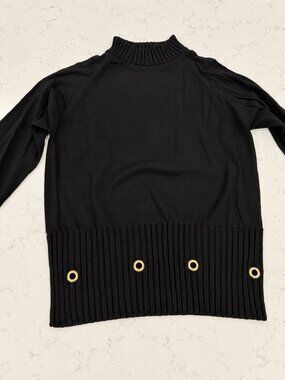 Barneys New York Cashmere Silk Mock Neck Sweater Black M Grommet Hem